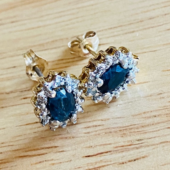 12k Gold Genuine Sapphire Diamond & Sterling Silver Red Envelope Earrings - Picture 9 of 9